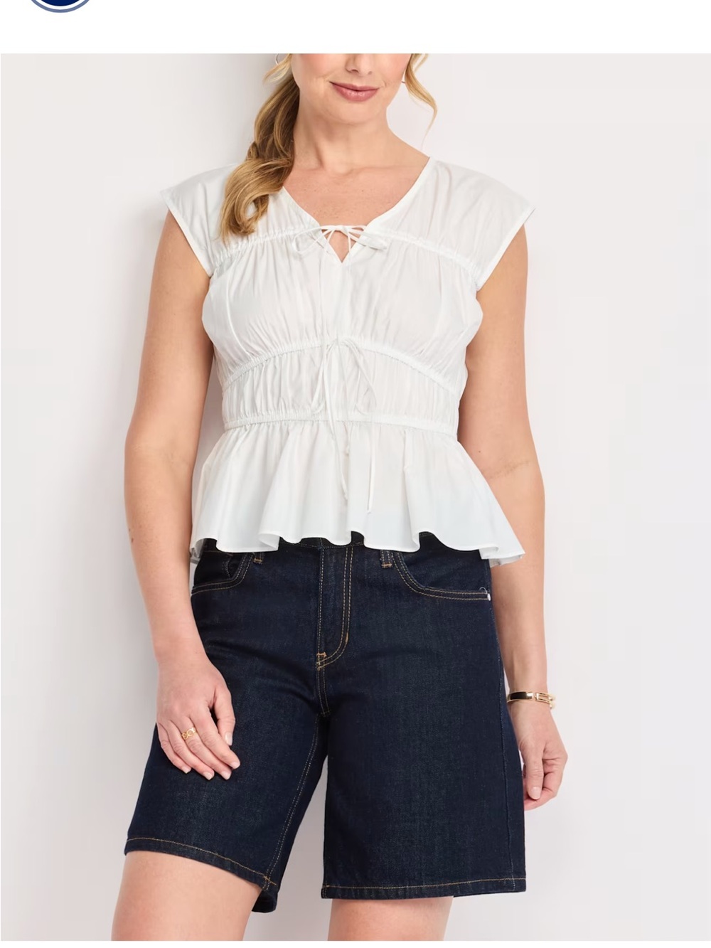 Women’s White Peplum Tie-Front Blouse